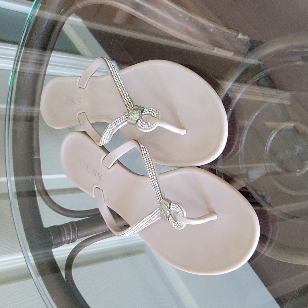 Guess Light Pink Jelly Flip Flops with Rhinestone Embellishment